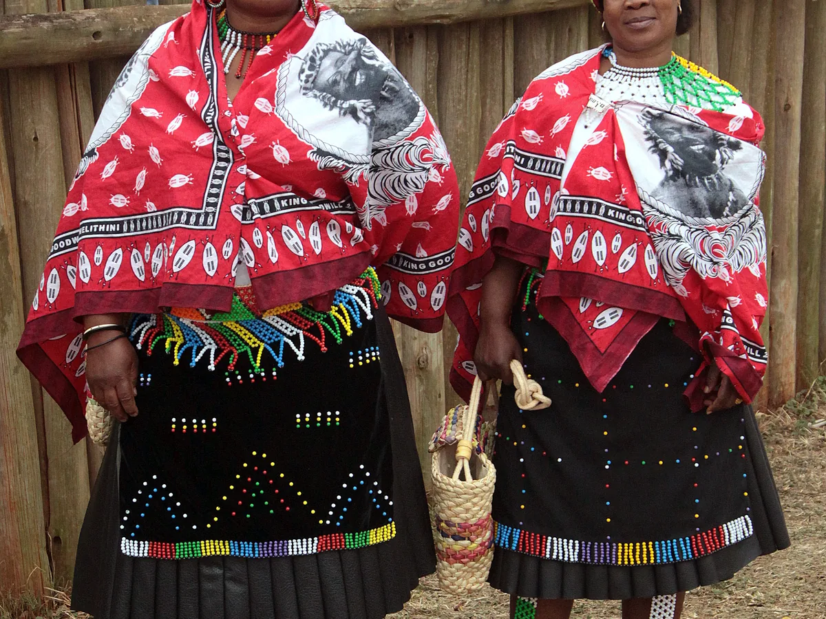 Zulu Reed Dance ceremony participants in traditional dress, KwaZulu-Natal